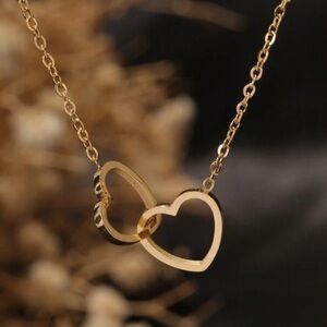 Gold Plated Stainless Steel Double Heart Pendant Necklace